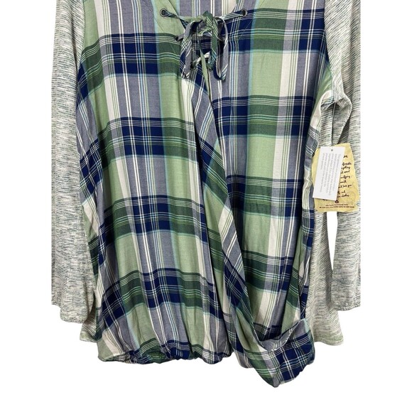 One World 2x Plaid Mixed Media Front Wrap Tie Neck Long Sleeve 2X NWT - Picture 4 of 14